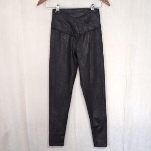 Offline by Aerie Black Faux Leather Leggings Cross Waist Ankle Length Size Med